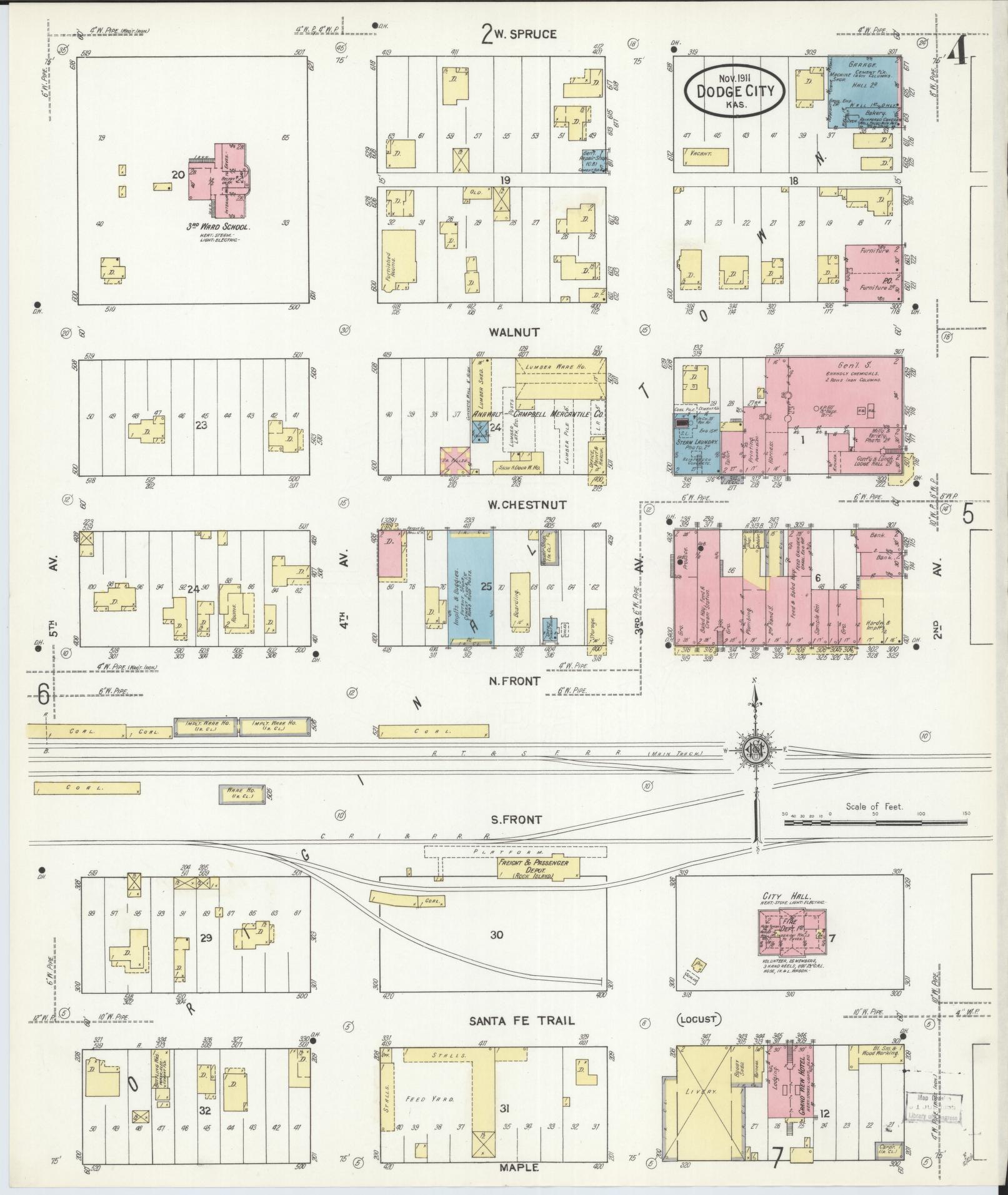 Sanborn Fire Insurance Map from Dodge City, Ford County, Kansas (1911), Sheet #0004 - Complete Map Set gallery image, historic Sanborn map, vintage wall art, Kansas Kansas
