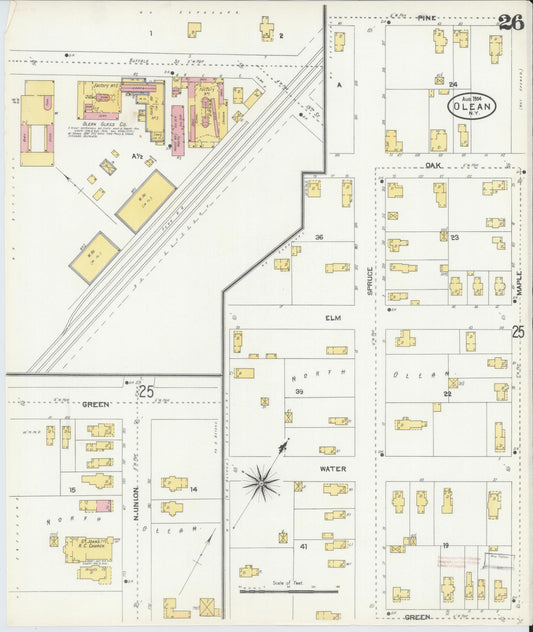 Sanborn Fire Insurance Map from Olean, Cattaraugus County, New York (1904), Sheet #0026 - Historic Sanborn Fire Insurance Map Print, vintage old map wall art, antique decor, genealogy gift, New York New York map