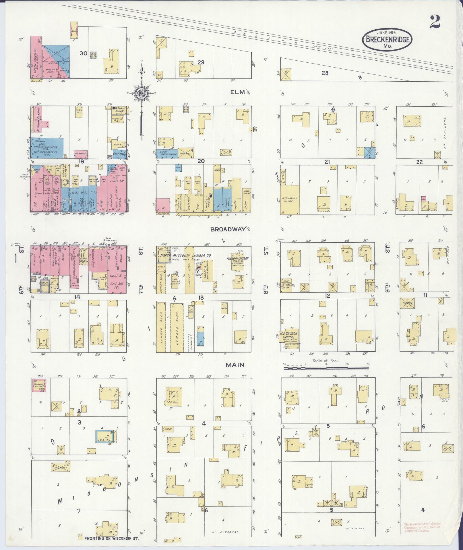 Sanborn Fire Insurance Map from Breckenridge, Caldwell County, Missouri (1916), Sheet #0002 - Complete Map Set gallery image, historic Sanborn map, vintage wall art, Missouri Missouri