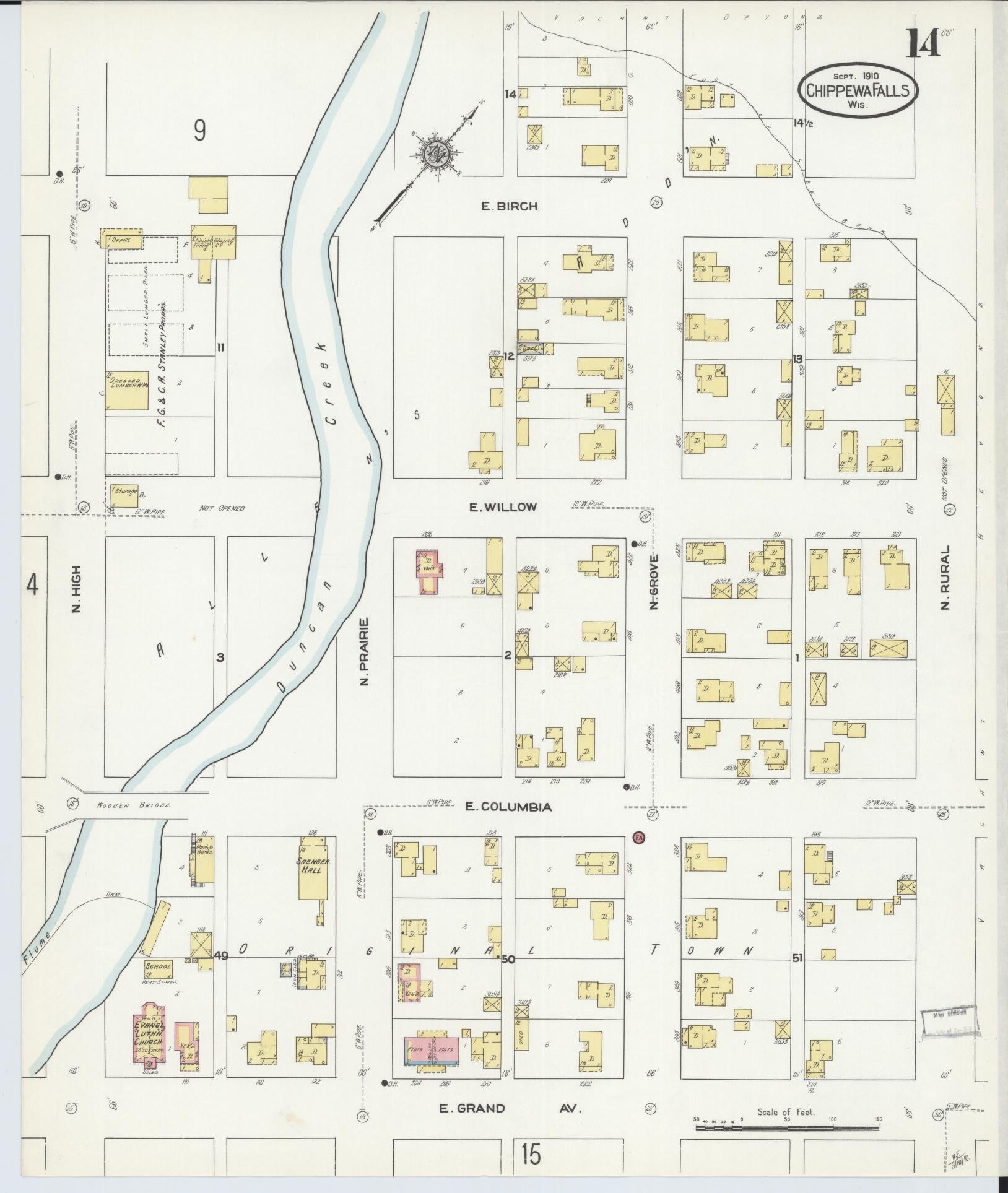 Sanborn Fire Insurance Map from Chippewa Falls, Chippewa County, Wisconsin (1910), Sheet #0014 - Historic Sanborn Fire Insurance Map Print, vintage old map wall art, antique decor, genealogy gift, Wisconsin Wisconsin map