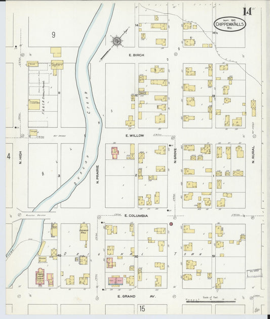 Sanborn Fire Insurance Map from Chippewa Falls, Chippewa County, Wisconsin (1910), Sheet #0014 - Historic Sanborn Fire Insurance Map Print, vintage old map wall art, antique decor, genealogy gift, Wisconsin Wisconsin map