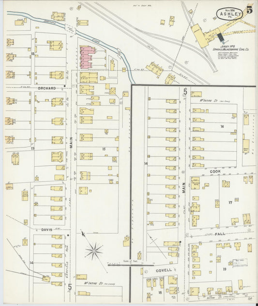Sanborn Fire Insurance Map from Ashley, Luzerne County, Pennsylvania (1896), Sheet #0005 - Historic Sanborn Fire Insurance Map Print, vintage old map wall art, antique decor, genealogy gift, Pennsylvania Pennsylvania map