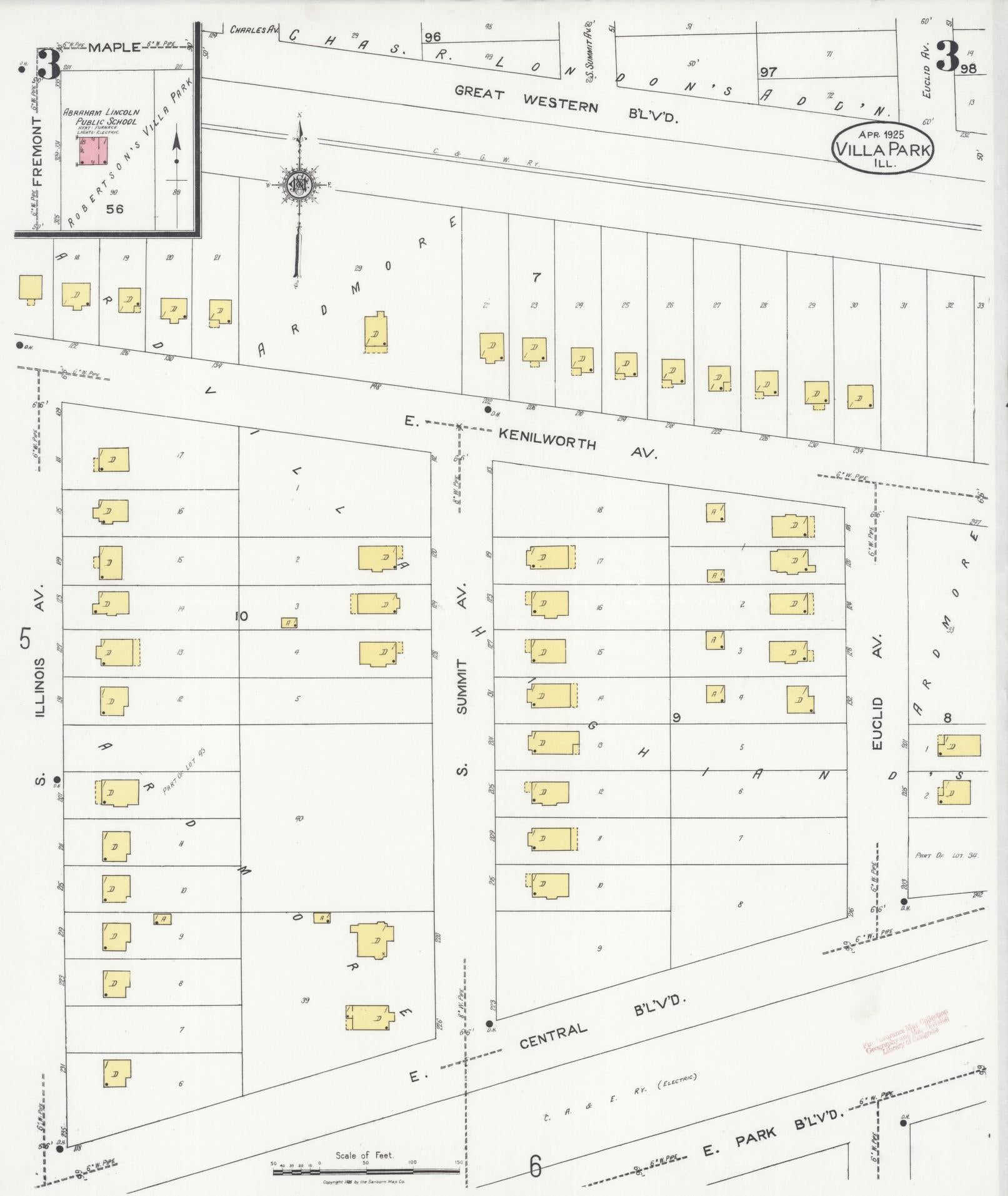 Sanborn Fire Insurance Map from Villa Park, Du Page County, Illinois (1925), Sheet #0003 - Complete Map Set gallery image, historic Sanborn map, vintage wall art, Illinois Illinois