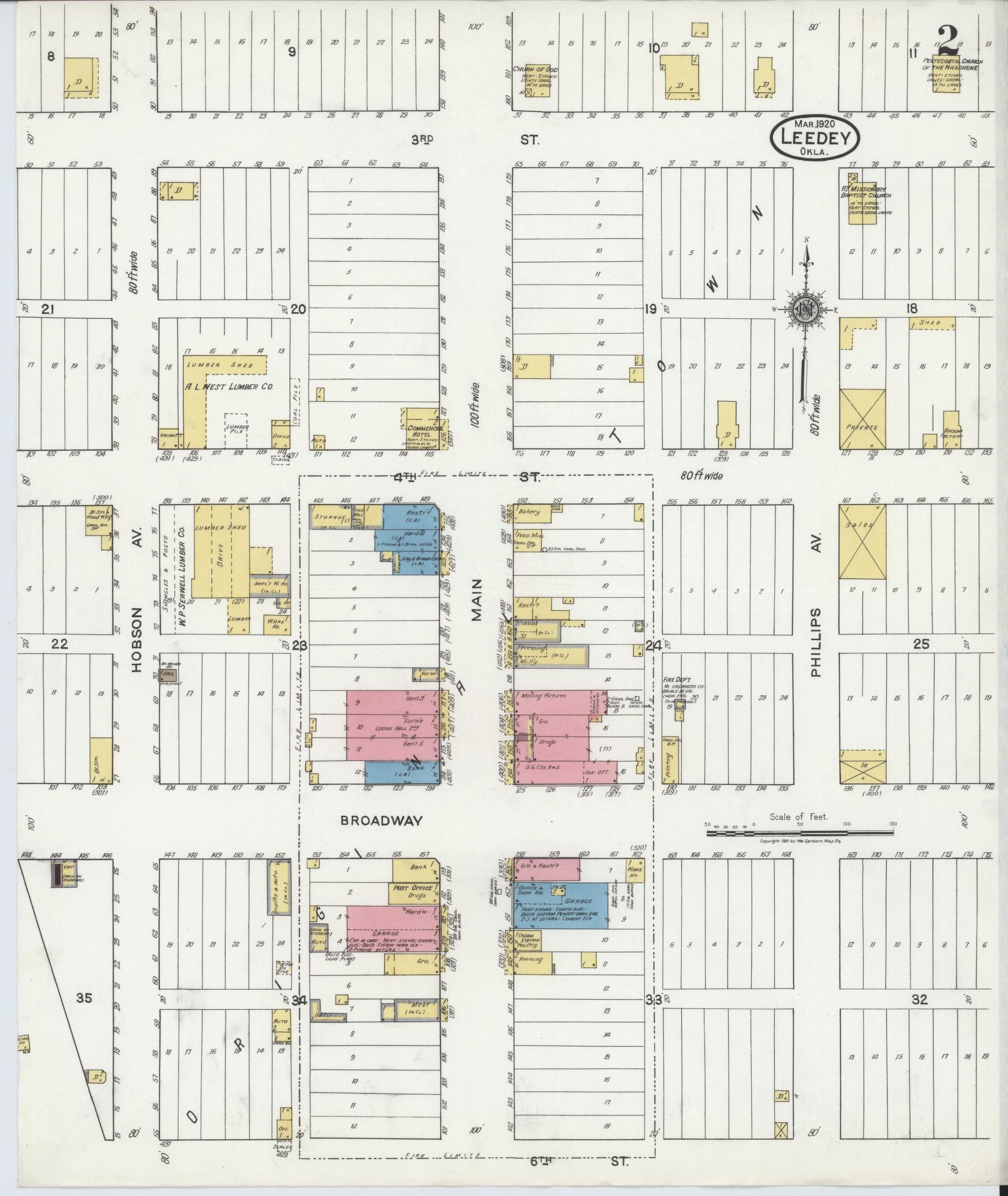 Sanborn Fire Insurance Map from Leedey, Dewey County, Oklahoma (1920), Sheet #0002 - Historic Sanborn Fire Insurance Map Print, vintage old map wall art, antique decor, genealogy gift, Oklahoma Oklahoma map