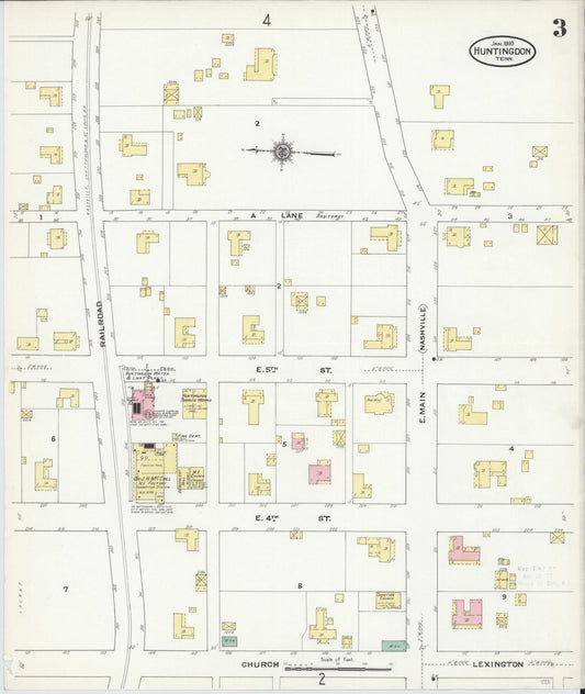 Sanborn Fire Insurance Map from Huntingdon, Carroll County, Tennessee (1910), Sheet #0003 - Historic Sanborn Fire Insurance Map Print, vintage old map wall art, antique decor, genealogy gift, Tennessee Tennessee map