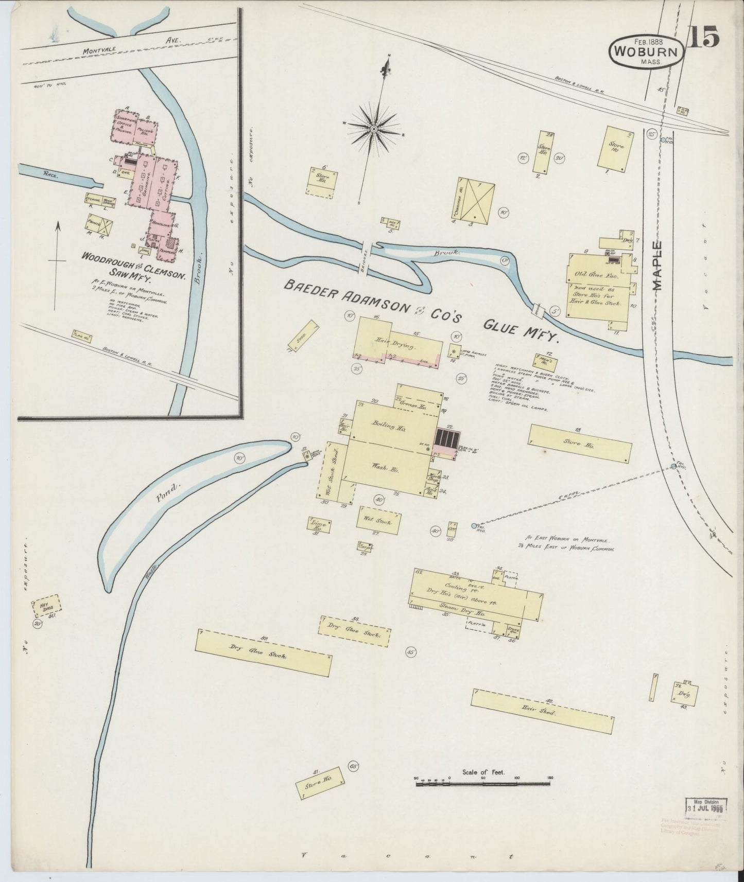 Sanborn Fire Insurance Map from Woburn, Middlesex County, Massachusetts (1888), Sheet #0015 - Historic Sanborn Fire Insurance Map Print, vintage old map wall art, antique decor, genealogy gift, Massachusetts Massachusetts map