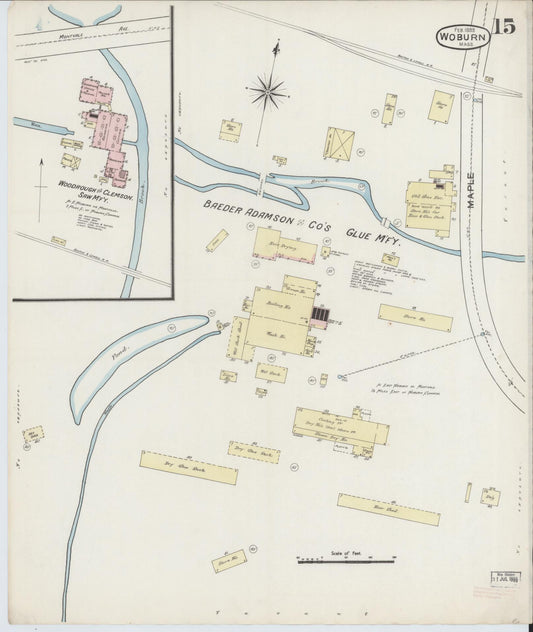 Sanborn Fire Insurance Map from Woburn, Middlesex County, Massachusetts (1888), Sheet #0015 - Historic Sanborn Fire Insurance Map Print, vintage old map wall art, antique decor, genealogy gift, Massachusetts Massachusetts map