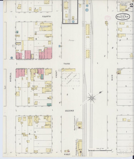 Sanborn Fire Insurance Map from Wadena, Wadena County, Minnesota (1894), Sheet #0002 - Historic Sanborn Fire Insurance Map Print, vintage old map wall art, antique decor, genealogy gift, Minnesota Minnesota map
