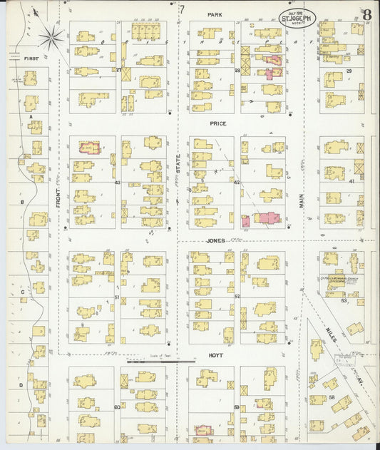 Sanborn Fire Insurance Map from Saint Joseph, Berrien County, Michigan (1902), Sheet #0008 - Historic Sanborn Fire Insurance Map Print, vintage old map wall art, antique decor, genealogy gift, Michigan Michigan map