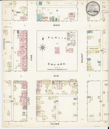 Sanborn Fire Insurance Map from West Union, Fayette County, Iowa (1885), Sheet #0001 - Historic Sanborn Fire Insurance Map Print, vintage old map wall art