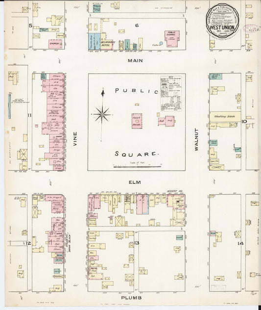 Sanborn Fire Insurance Map from West Union, Fayette County, Iowa (1885), Sheet #0001 - Historic Sanborn Fire Insurance Map Print, vintage old map wall art