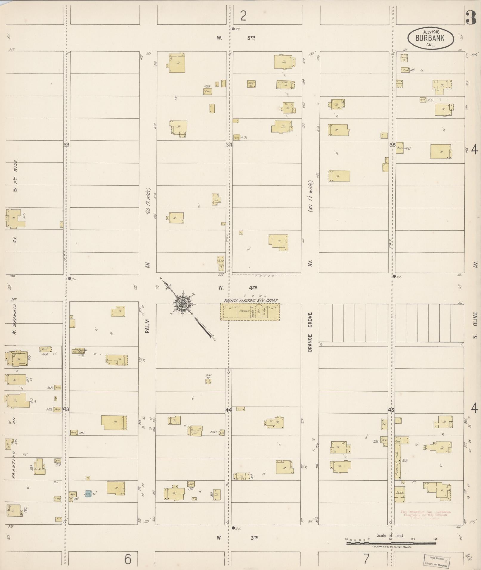 Sanborn Fire Insurance Map from Burbank, Los Angeles County, California (1918), Sheet #0003 - Complete Map Set gallery image, historic Sanborn map, vintage wall art, California California
