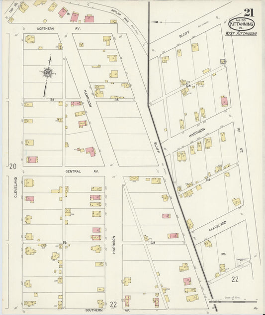 Sanborn Fire Insurance Map from Kittanning, Armstrong County, Pennsylvania (1913), Sheet #0021 - Historic Sanborn Fire Insurance Map Print, vintage old map wall art, antique decor, genealogy gift, Pennsylvania Pennsylvania map