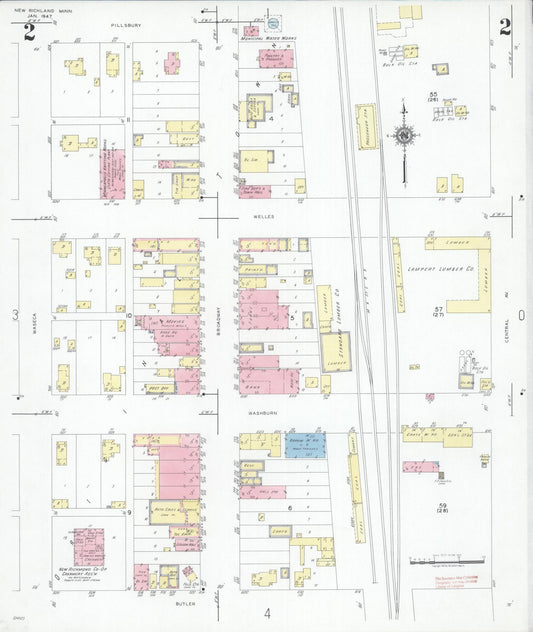 Sanborn Fire Insurance Map from New Richland, Waseca County, Minnesota (1947), Sheet #0002 - Historic Sanborn Fire Insurance Map Print, vintage old map wall art, antique decor, genealogy gift, Minnesota Minnesota map