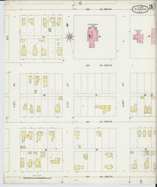 Sanborn Fire Insurance Map from Fargo, Cass County, North Dakota (1896), Sheet #0003 - Historic Sanborn Fire Insurance Map Print, vintage old map wall art, antique decor, genealogy gift, North Dakota North Dakota map