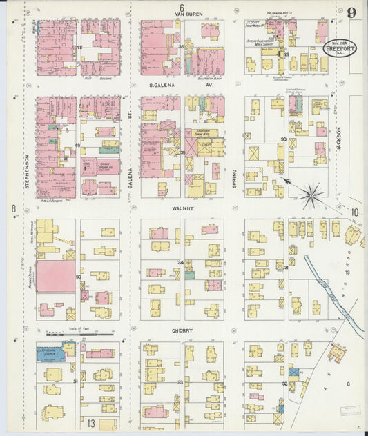 Sanborn Fire Insurance Map from Freeport, Stephenson County, Illinois (1904), Sheet #0009 - Historic Sanborn Fire Insurance Map Print, vintage old map wall art, antique decor, genealogy gift, Illinois Illinois map