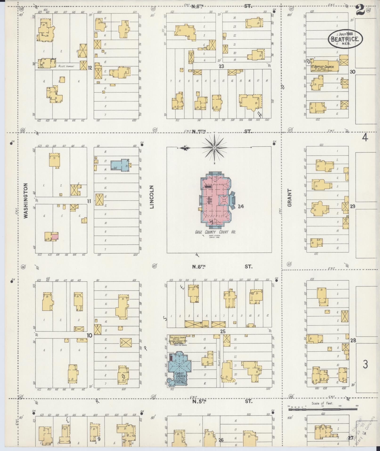 Sanborn Fire Insurance Map from Beatrice, Gage County, Nebraska (1900), Sheet #0002 - Historic Sanborn Fire Insurance Map Print, vintage old map wall art, antique decor, genealogy gift, Nebraska Nebraska map