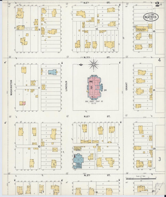 Sanborn Fire Insurance Map from Beatrice, Gage County, Nebraska (1900), Sheet #0002 - Historic Sanborn Fire Insurance Map Print, vintage old map wall art, antique decor, genealogy gift, Nebraska Nebraska map
