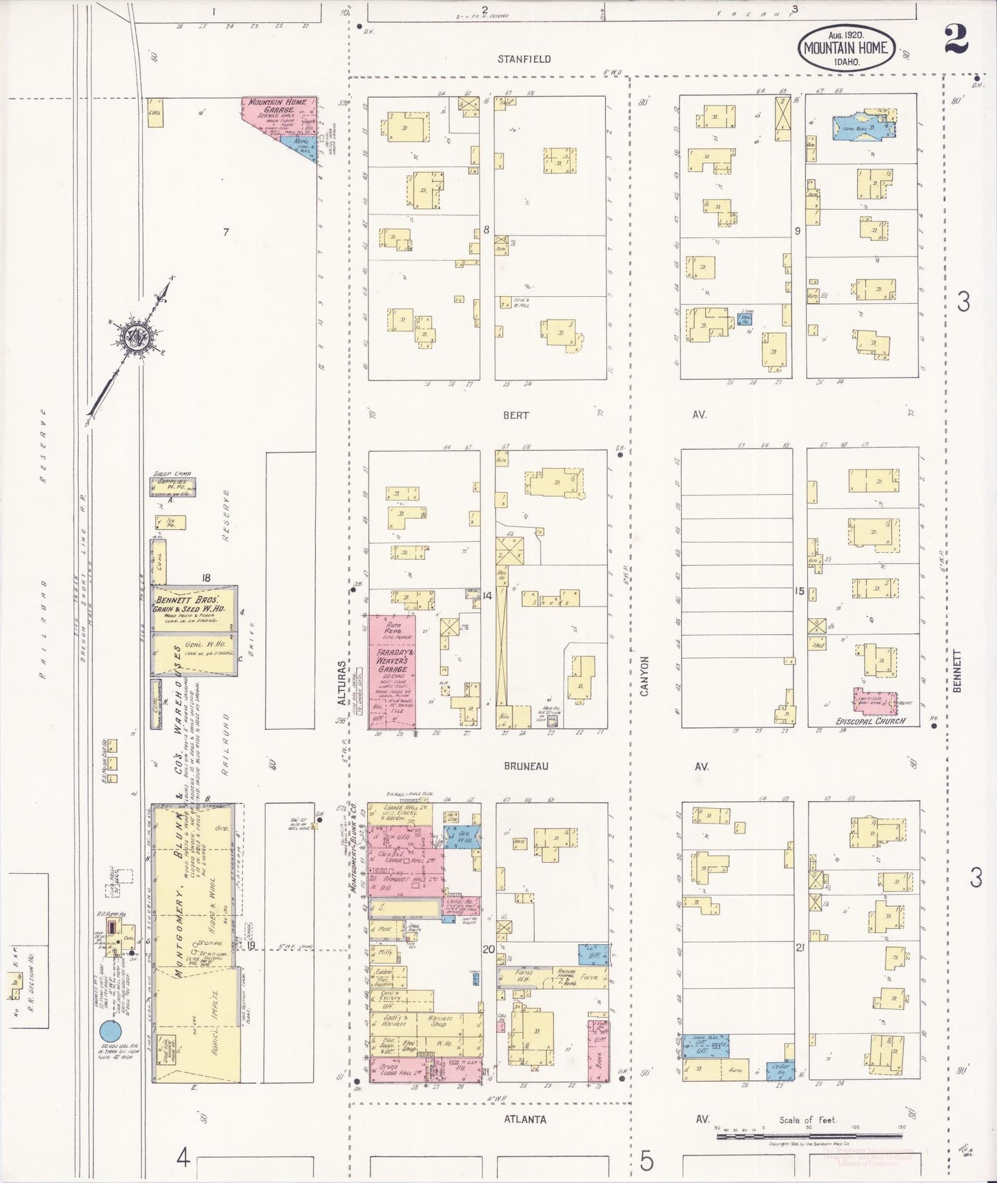 Sanborn Fire Insurance Map from Mountain Home, Elmore County, Idaho (1920), Sheet #0002 - Complete Map Set gallery image, historic Sanborn map, vintage wall art, Idaho Idaho