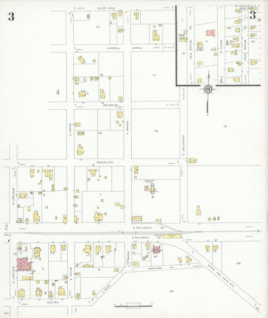 Sanborn Fire Insurance Map from Blackville, Barnwell County, South Carolina (1933), Sheet #0003 - Historic Sanborn Fire Insurance Map Print, vintage old map wall art, antique decor, genealogy gift, South Carolina South Carolina map