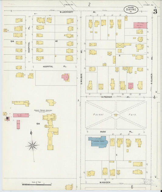 Sanborn Fire Insurance Map from Sayre, Bradford County, Pennsylvania (1903), Sheet #0003 - Historic Sanborn Fire Insurance Map Print, vintage old map wall art, antique decor, genealogy gift, Pennsylvania Pennsylvania map