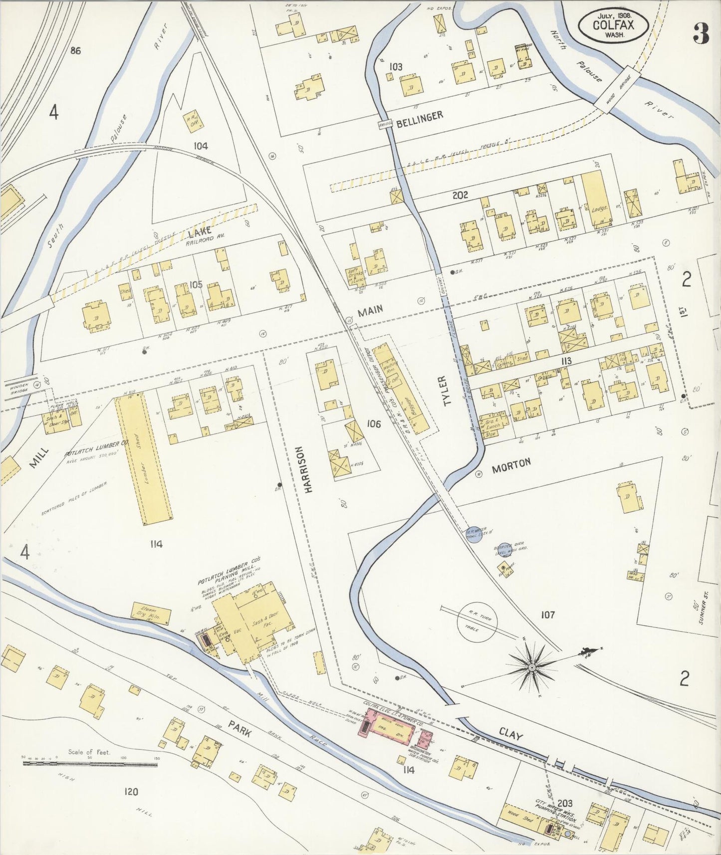 Sanborn Fire Insurance Map from Colfax, Whitman County, Washington (1908), Sheet #0003 - Complete Map Set gallery image, historic Sanborn map, vintage wall art, Washington Washington