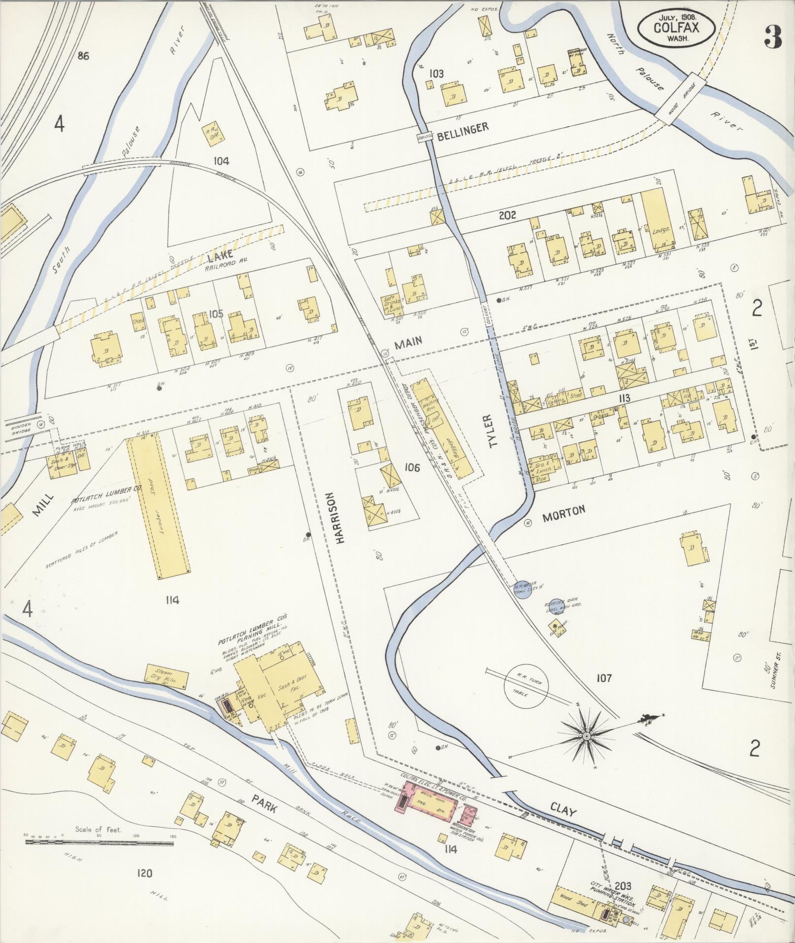 Sanborn Fire Insurance Map from Colfax, Whitman County, Washington (1908), Sheet #0003 - Complete Map Set gallery image, historic Sanborn map, vintage wall art, Washington Washington