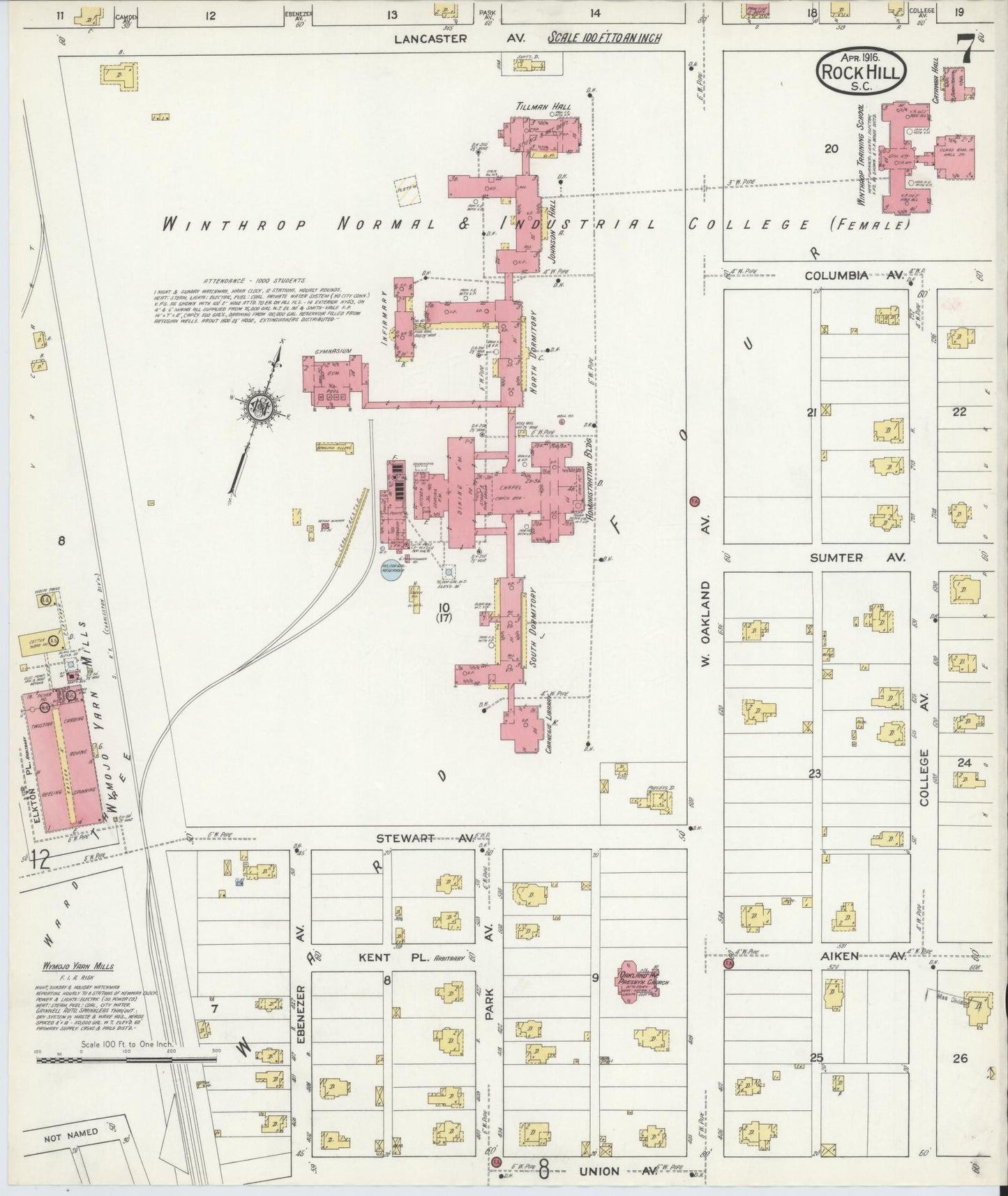 Sanborn Fire Insurance Map from Rock Hill, York County, South Carolina (1916), Sheet #0007 - Complete Map Set gallery image, historic Sanborn map, vintage wall art, South Carolina South Carolina