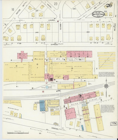 Sanborn Fire Insurance Map from Watertown, Middlesex County, Massachusetts (1916), Sheet #0020 - Complete Map Set gallery image, historic Sanborn map, vintage wall art, Massachusetts Massachusetts
