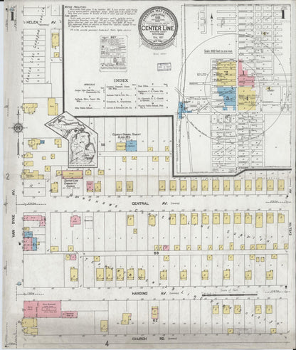 Sanborn Fire Insurance Map from Center Line, Macomb County, Michigan (1927), Sheet #0001 - Complete Map Set gallery image, historic Sanborn map, vintage wall art, Michigan Michigan