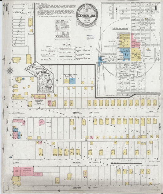 Sanborn Fire Insurance Map from Center Line, Macomb County, Michigan (1927), Sheet #0001 - Complete Map Set gallery image, historic Sanborn map, vintage wall art, Michigan Michigan