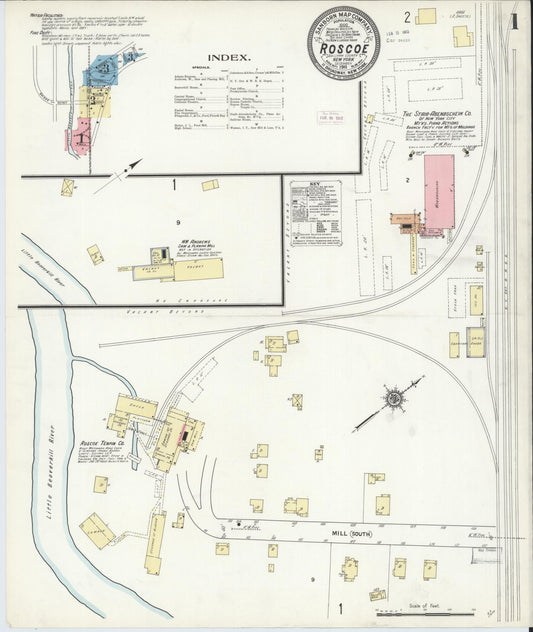 Sanborn Fire Insurance Map from Roscoe, Sullivan County, New York (1911), Sheet #0001 - Historic Sanborn Fire Insurance Map Print, vintage old map wall art, antique decor, genealogy gift, New York New York map