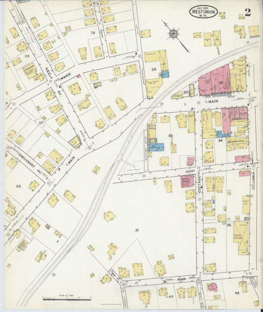 Sanborn Fire Insurance Map from West Union, Doddridge County, West Virginia (1916), Sheet #0002 - Historic Sanborn Fire Insurance Map Print, vintage old map wall art, antique decor, genealogy gift, West Virginia West Virginia map