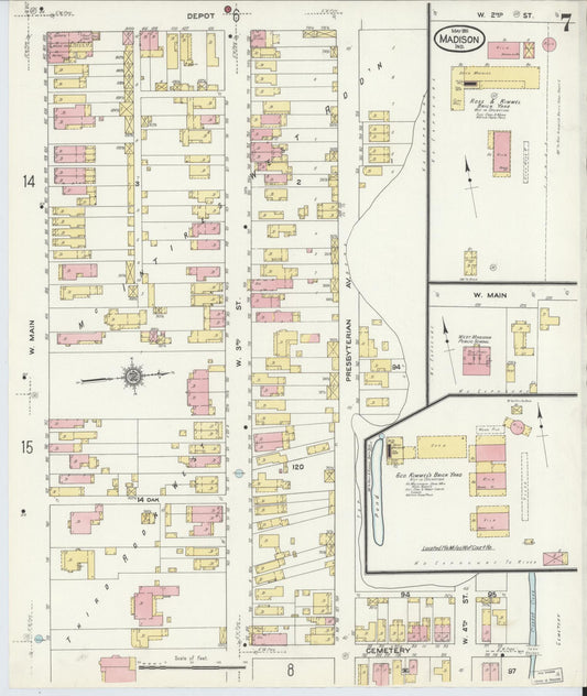 Sanborn Fire Insurance Map from Madison, Jefferson County, Indiana (1911), Sheet #0007 - Historic Sanborn Fire Insurance Map Print, vintage old map wall art, antique decor, genealogy gift, Indiana Indiana map