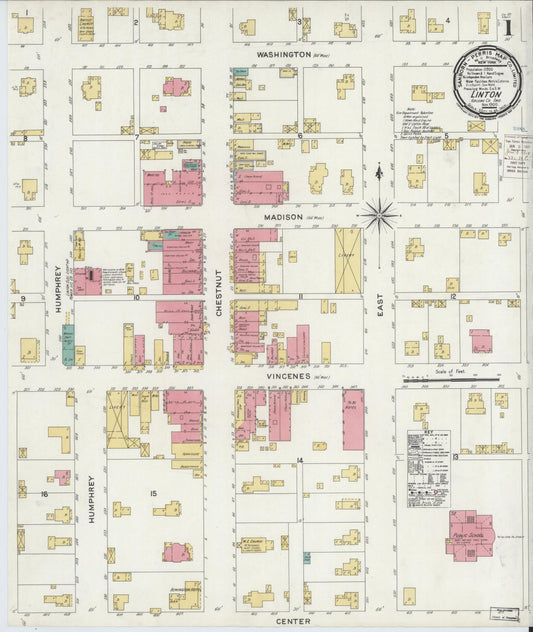 Sanborn Fire Insurance Map from Linton, Greene County, Indiana (1900), Sheet #0001 - Historic Sanborn Fire Insurance Map Print, vintage old map wall art, antique decor, genealogy gift, Indiana Indiana map