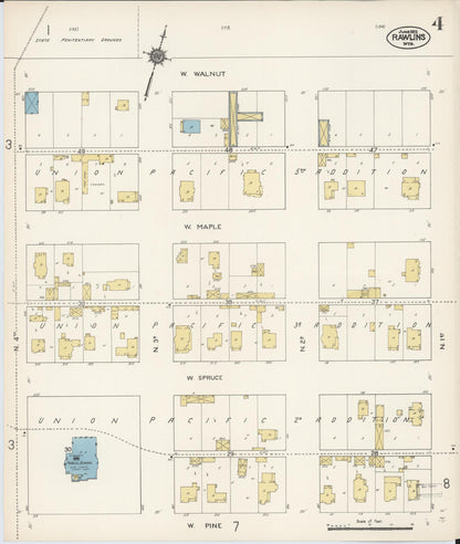 Sanborn Fire Insurance Map from Rawlins, Carbon County, Wyoming (1912), Sheet #0004 - Complete Map Set gallery image, historic Sanborn map, vintage wall art, Wyoming Wyoming
