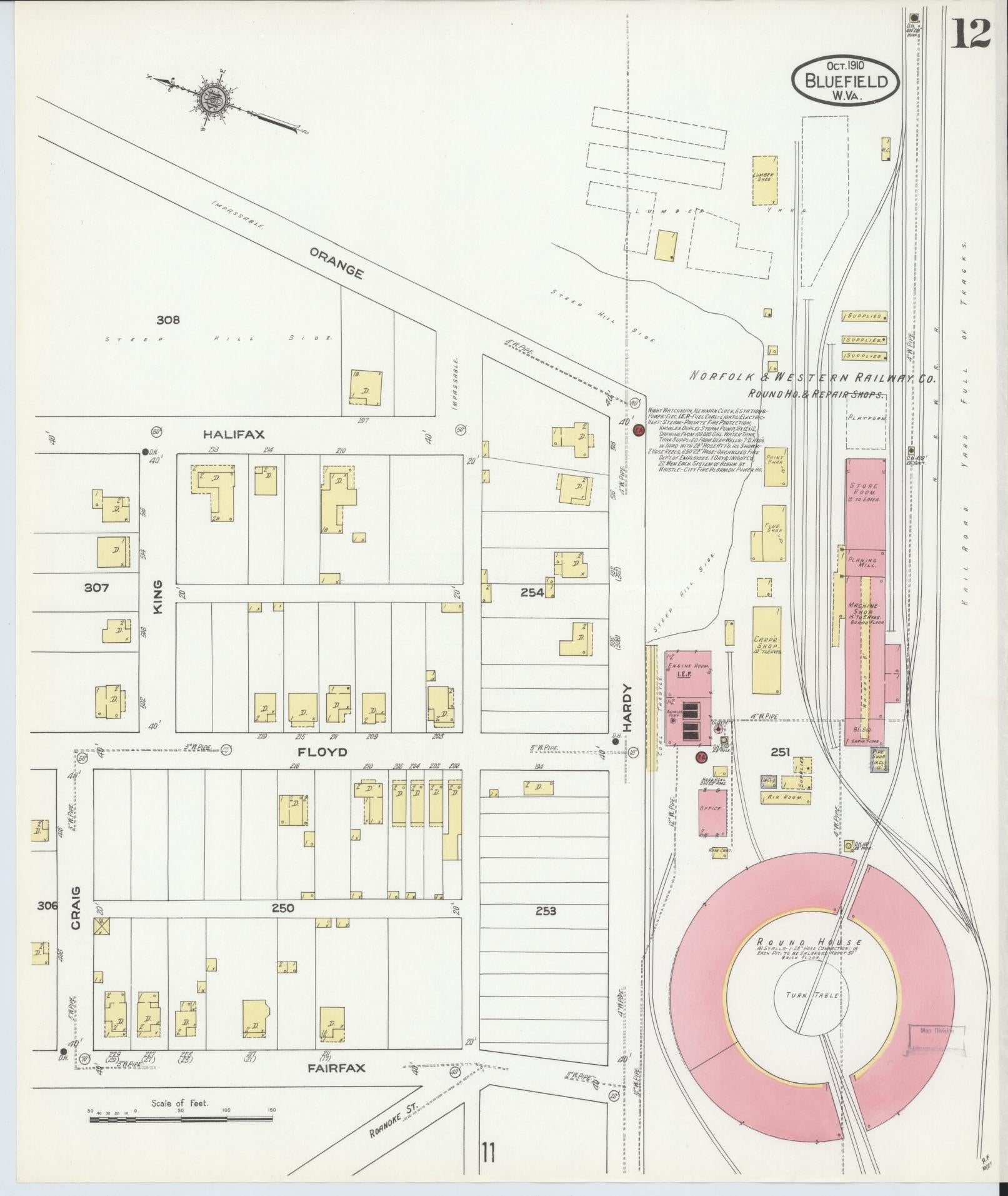 Sanborn Fire Insurance Map from Bluefield, Mercer County, West Virginia (1910), Sheet #0012 - Complete Map Set gallery image, historic Sanborn map, vintage wall art, West Virginia West Virginia