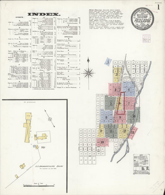 Sanborn Fire Insurance Map from Red Lodge, Carbon County, Montana (1907), Sheet #0001 - Complete Map Set gallery image, historic Sanborn map, vintage wall art, Montana Montana