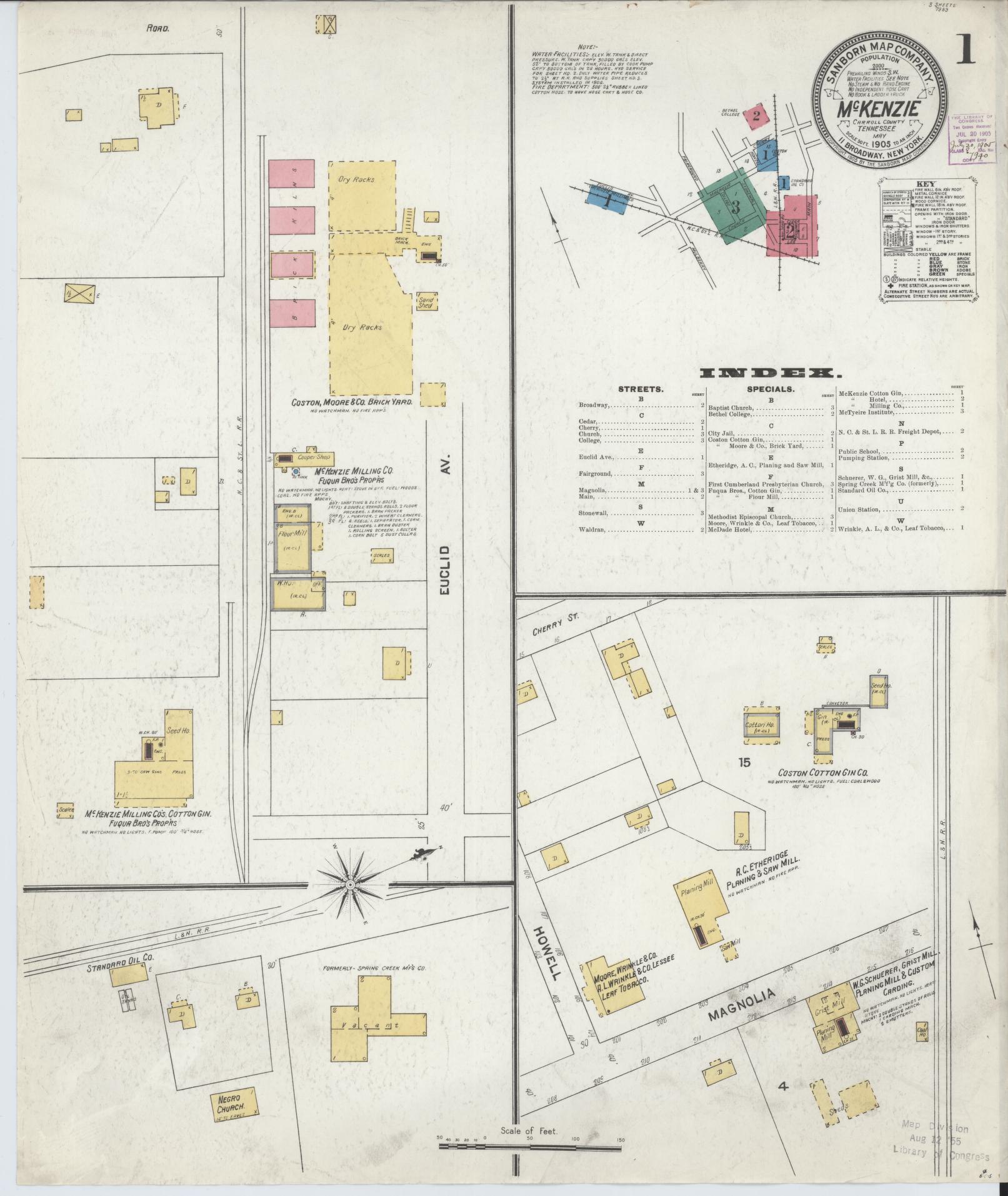 Sanborn Fire Insurance Map from McKenzie, Carroll County, Tennessee. (1905) – Historic Sanborn Fire Insurance Map Print