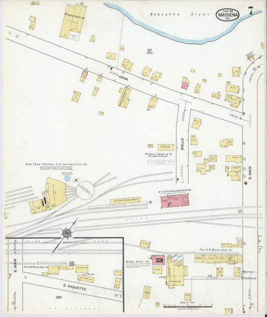 Sanborn Fire Insurance Map from Massena, St. Lawrence County, New York (1918), Sheet #0007 - Historic Sanborn Fire Insurance Map Print, vintage old map wall art, antique decor, genealogy gift, New York New York map
