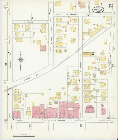 Sanborn Fire Insurance Map from Jackson, Madison County, Tennessee (1912), Sheet #0012 - Complete Map Set gallery image, historic Sanborn map, vintage wall art, Tennessee Tennessee
