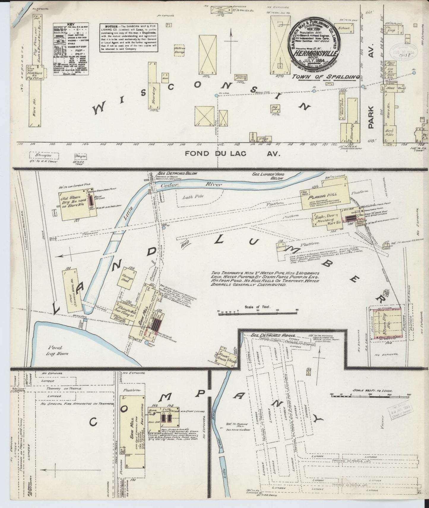 Sanborn Fire Insurance Map from Hermansville, Menominee County, Michigan (1884), Sheet #0001 - Historic Sanborn Fire Insurance Map Print, vintage old map wall art, antique decor, genealogy gift, Michigan Michigan map