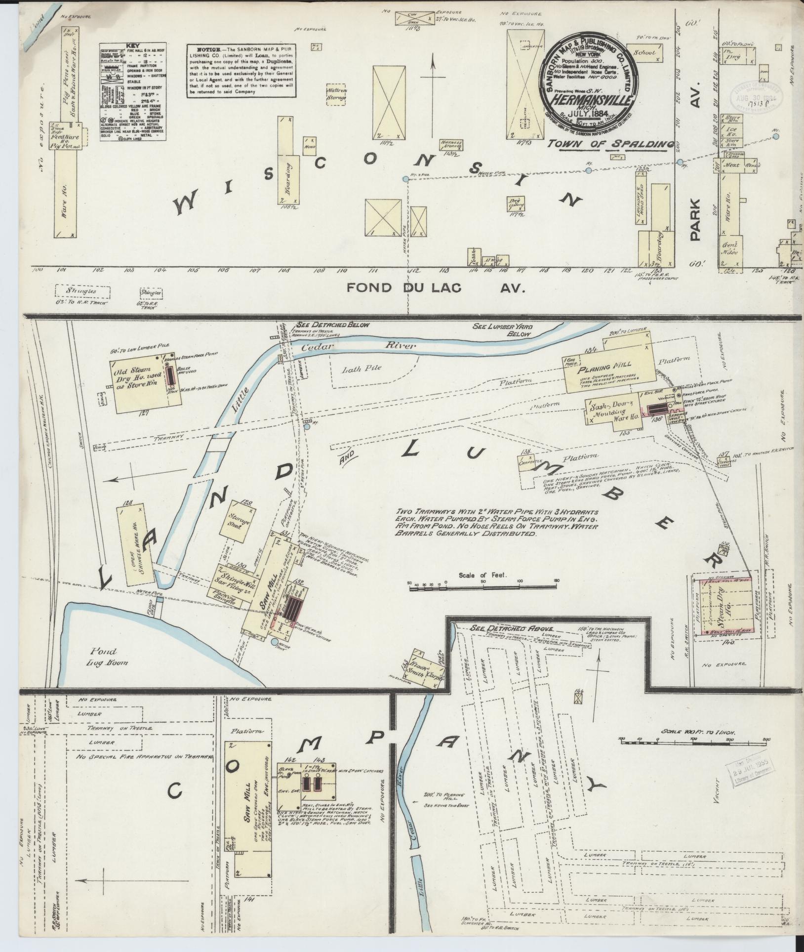 Sanborn Fire Insurance Map from Hermansville, Menominee County, Michigan (1884), Sheet #0001 - Historic Sanborn Fire Insurance Map Print, vintage old map wall art, antique decor, genealogy gift, Michigan Michigan map