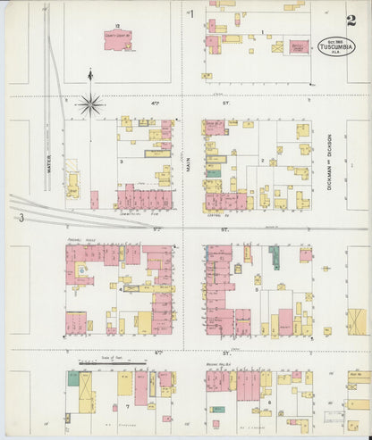Sanborn Fire Insurance Map from Tuscumbia, Colbert County, Alabama (1905), Sheet #0002 - Complete Map Set gallery image, historic Sanborn map, vintage wall art, Alabama Alabama