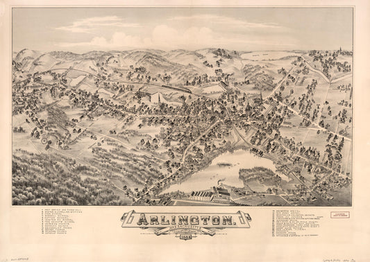 Arlington, Massachusetts, 1884. (1884) – Historic Bird’s-Eye View Panorama Print