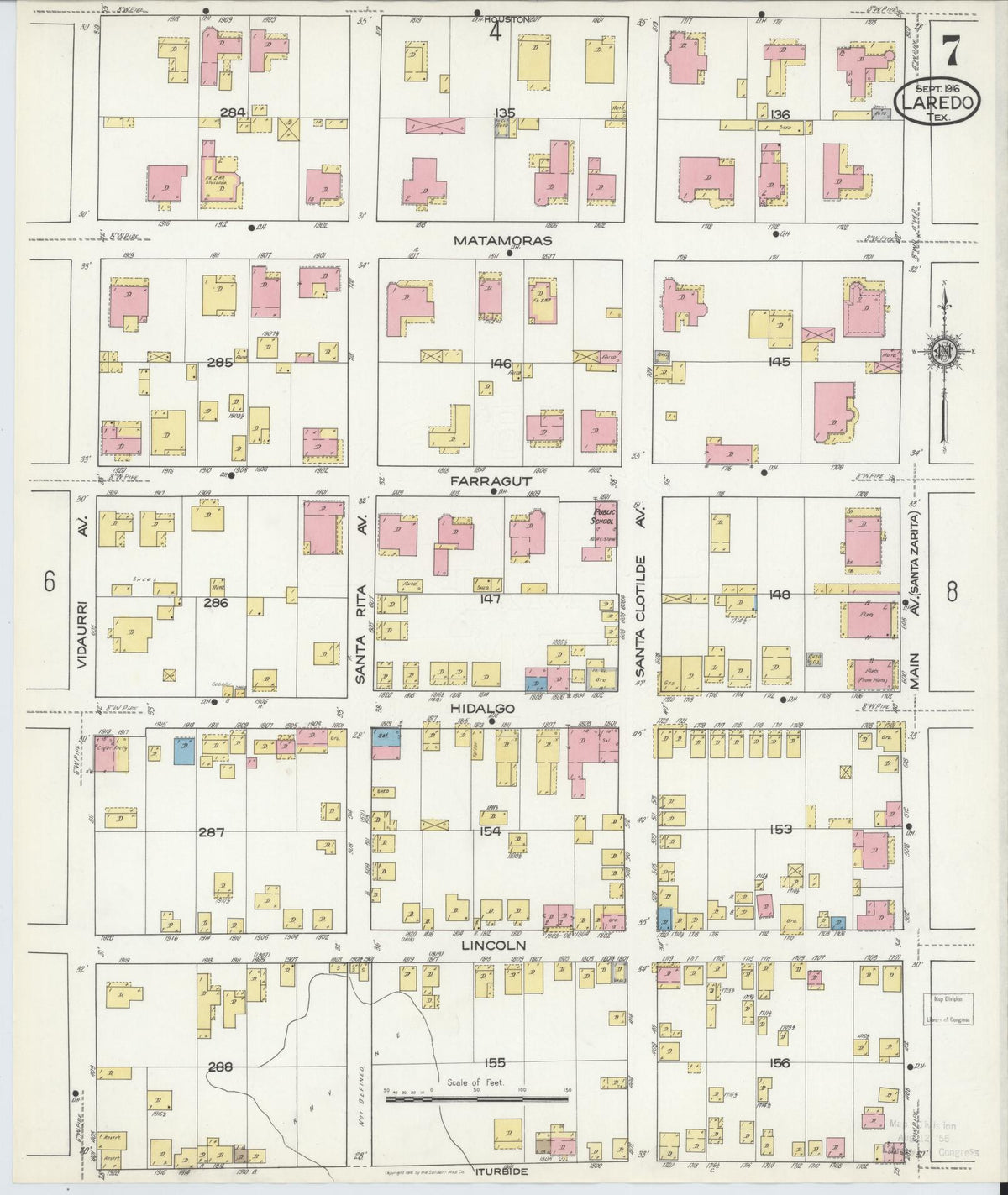 Sanborn Fire Insurance Map from Laredo, Webb County, Texas (1916), Sheet #0007 - Complete Map Set gallery image, historic Sanborn map, vintage wall art, Texas Texas