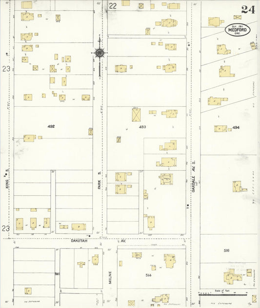Sanborn Fire Insurance Map from Medford, Jackson County, Oregon (1911), Sheet #0024 - Historic Sanborn Fire Insurance Map Print, vintage old map wall art, antique decor, genealogy gift, Oregon Oregon map
