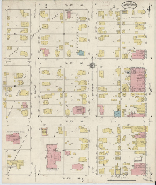Sanborn Fire Insurance Map from Rochester, Fulton County, Indiana (1913), Sheet #0004 - Historic Sanborn Fire Insurance Map Print, vintage old map wall art, antique decor, genealogy gift, Indiana Indiana map