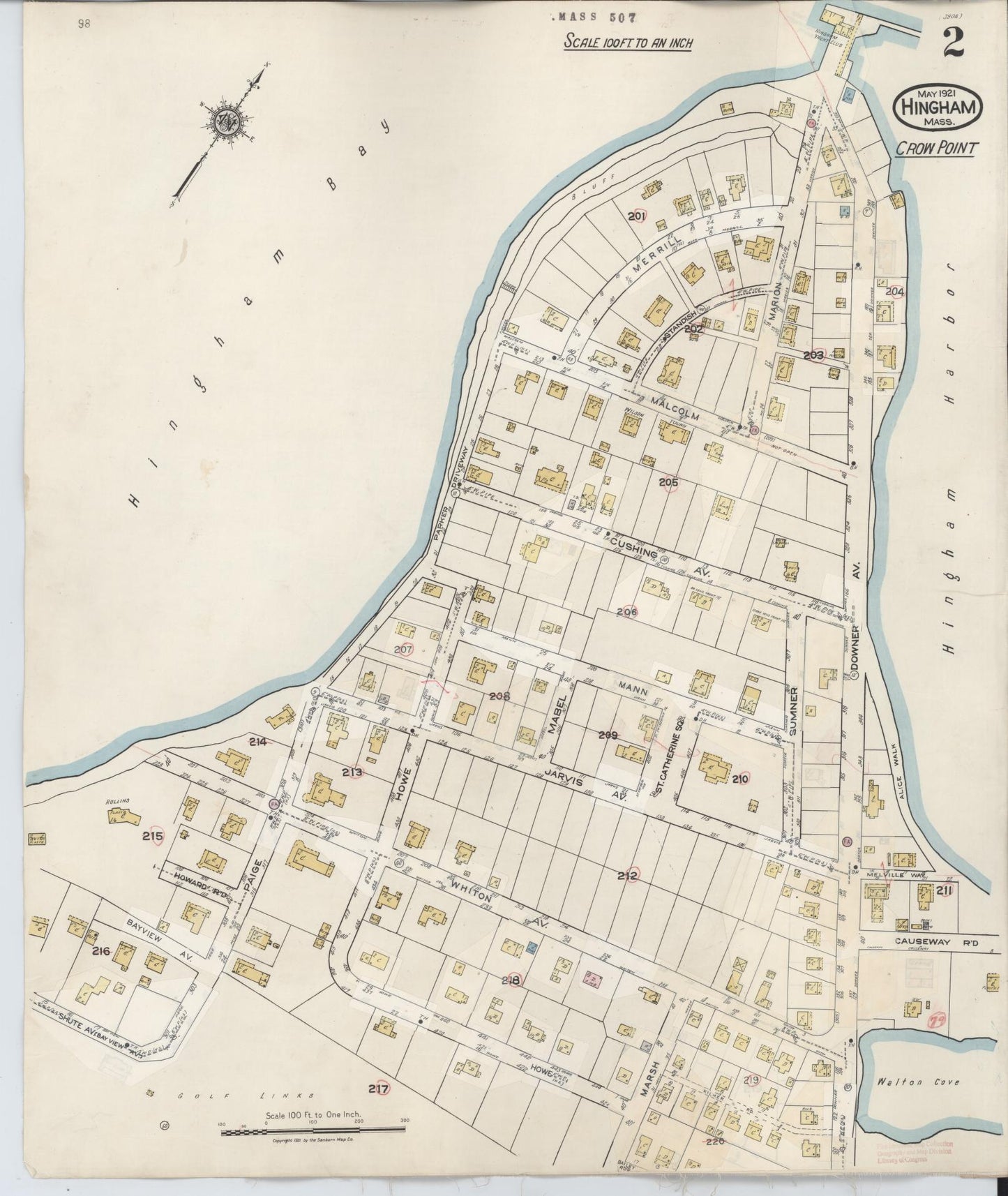 Sanborn Fire Insurance Map from Hingham, Plymouth County, Massachusetts (1948), Sheet #0002 - Complete Map Set gallery image, historic Sanborn map, vintage wall art, Massachusetts Massachusetts