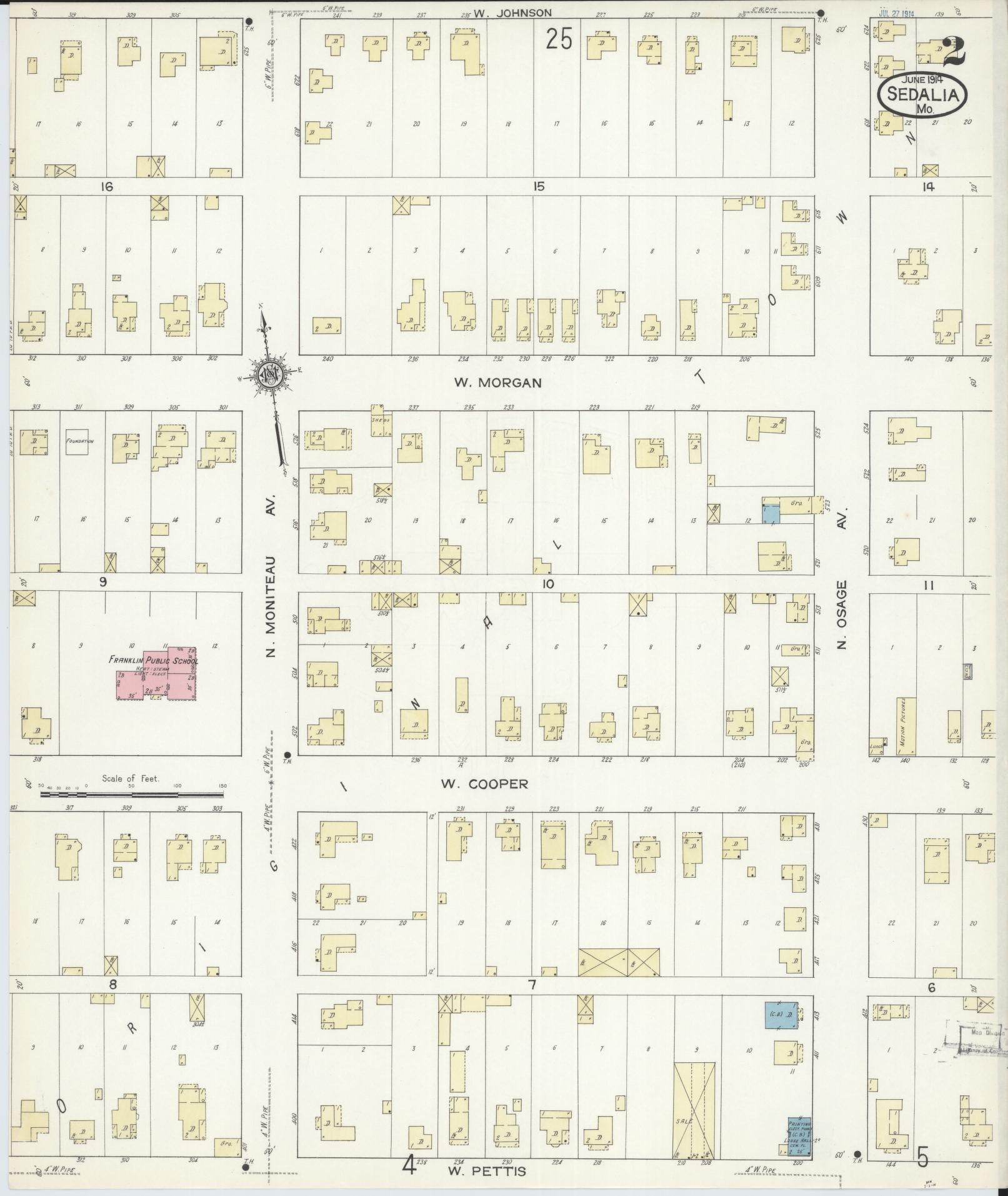 Sanborn Fire Insurance Map from Sedalia, Pettis County, Missouri (1914), Sheet #0002 - Historic Sanborn Fire Insurance Map Print, vintage old map wall art, antique decor, genealogy gift, Missouri Missouri map
